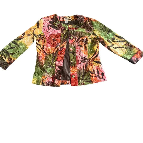 Chico's Rainbow‎ Floral Embellished Beaded Button Up Blazer Jacket Size Size 0 - Picture 2 of 4